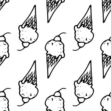 A pattern of a waffle ice cream cone with a cherry on top. seamless ice cream Stock Illustration