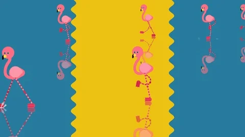 Pattern with walking in the same direction baby pink flamingos. 库存影片 113579520