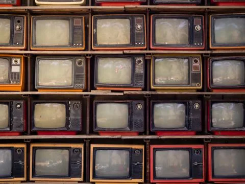 The Pattern wall of pile old retro TV bachground 库存照片
