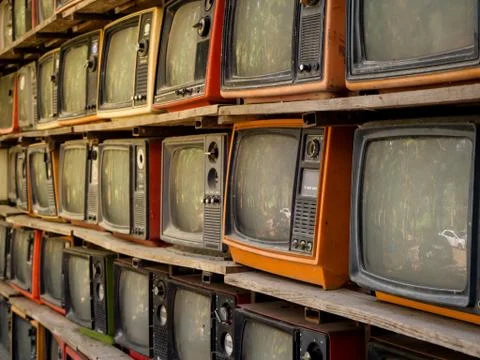 The Pattern wall of pile old retro TV bachground Foto stock