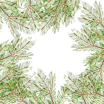 Pattern. Watercolor Christmas tree branches. Hand painted texture with fir 스톡 일러스트