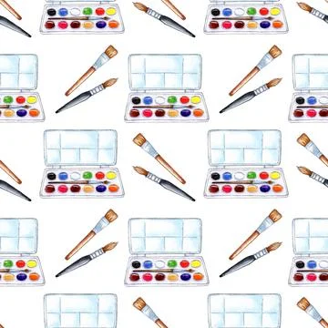 Pattern watercolor paint and brushes Illustrazione stock