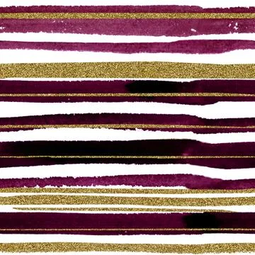Pattern watercolor stripes in dark red color with gold texture Stock Illustration