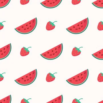 Pattern of watermelon and strawberry slices on a light background Stock Illustration