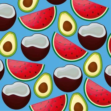 Pattern of watermelon with coconut and avocado イラスト素材