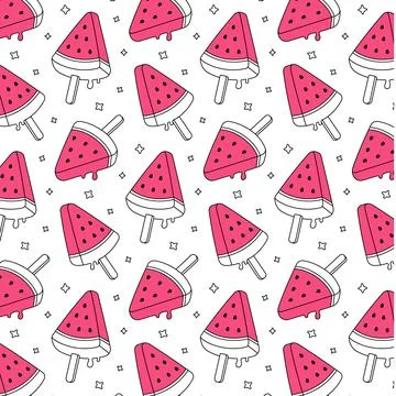 Pattern watermelon ice cream. Popsicle. Cute summer cartoon seamless background Stock Illustration