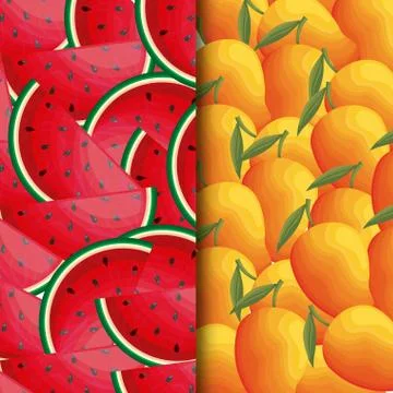 Pattern of watermelon with mangoes fruit 스톡 일러스트