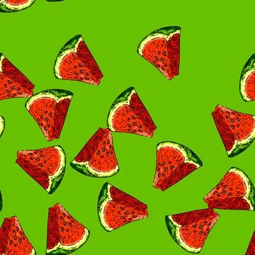 Pattern watermelon slice sketch hand drawn Stock Illustration