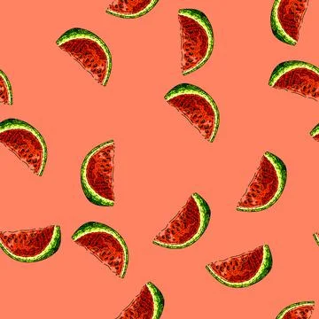 Pattern watermelon slice sketch hand drawn Stock Illustration