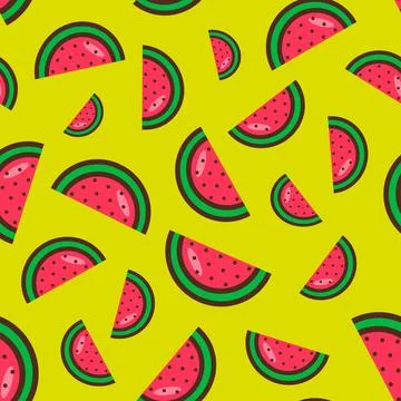 Pattern of watermelon slice on a yellow background Stock Illustration