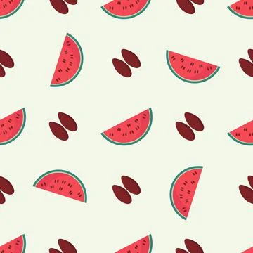 Pattern of watermelon slices and seeds on light green background Stock Illustration