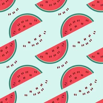 Pattern of watermelon slices on a green background Stock Illustration