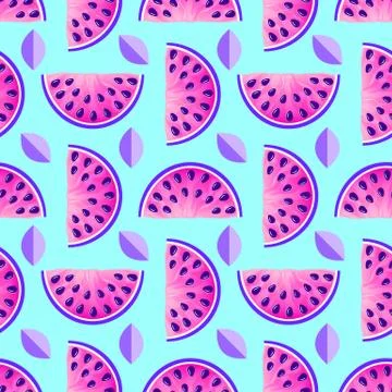 Pattern with watermelons and leaves Stock Illustration