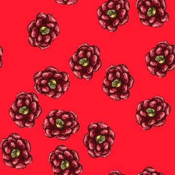 Pattern wedding camellia sketch hand drawn Illustrazione stock