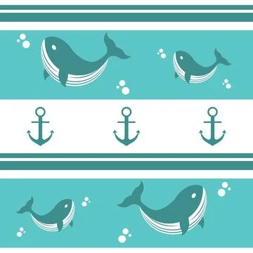 Pattern of whales, anchors and bubbles Stock Illustration
