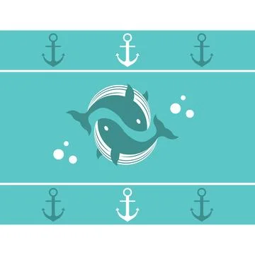 Pattern of whales, anchors and bubbles Stock Illustration