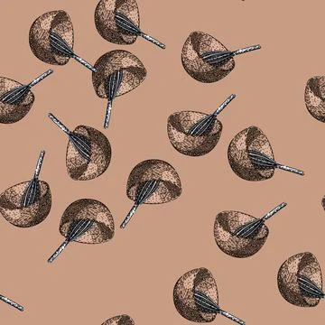 Pattern whisk mixing bowl kitchen utensil retro sketch hand drawn Stock Illustration