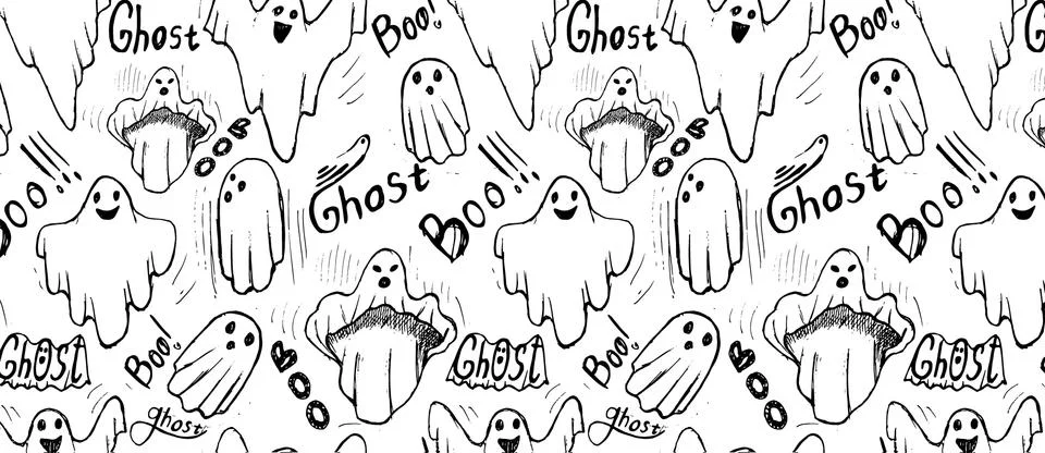 Pattern with whisper ghost hand draw. Illustrazione stock