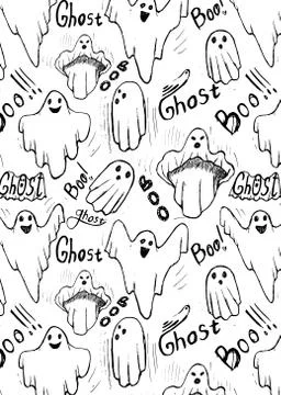 Pattern with whisper ghost hand draw. Illustrazione stock