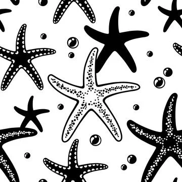 Pattern white and black starfish-2 Stock Illustration