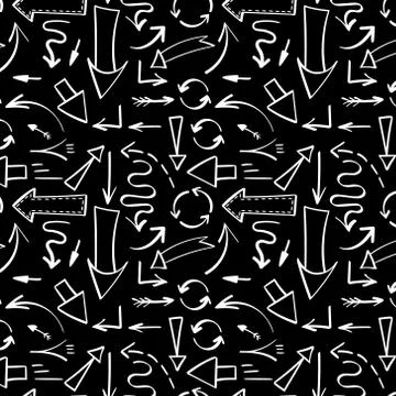 Pattern with white arrows on black background Stock Illustration