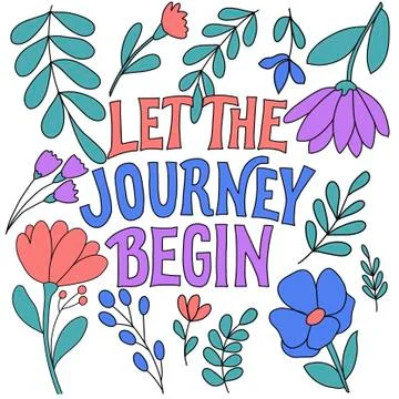 Pattern on a white background with a beautiful inscription-let the journey begin Stock Illustration