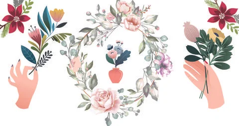 Pattern white background floral flowers spring print graphic summer colorful イラスト素材
