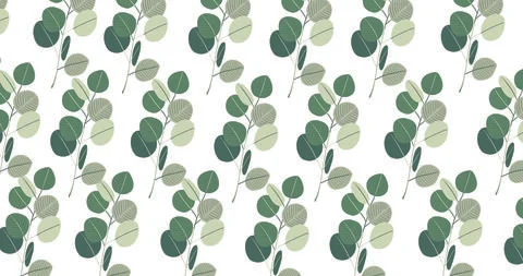 Pattern white background spring print graphic green leaves Stock Illustration