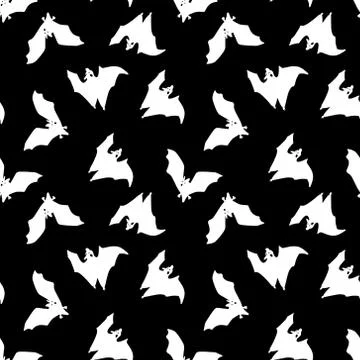 Pattern White bats on a black background Stock Illustration