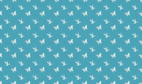Pattern of white birds flying on blue sky background Stock Illustration