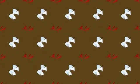 Pattern of white bows and red hearts on brown background Stock Illustration