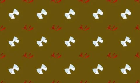 Pattern with white bows and red ribbons on green background Stock Illustration