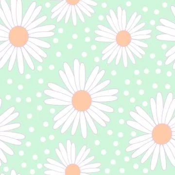 Pattern of white camomiles and circles on a green Illustrazione stock