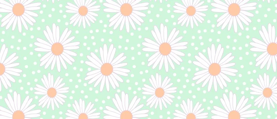 Pattern of white camomiles and circles on a green 스톡 일러스트