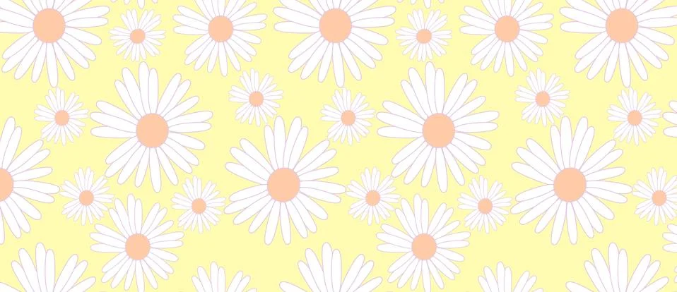 Pattern of white camomiles on a yellow background Stock Illustration