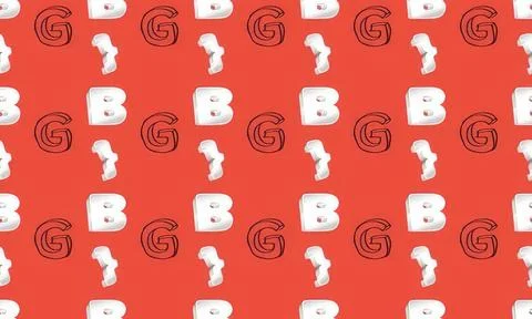 Pattern of white cartoon dog and letter g on red background Stock Illustration