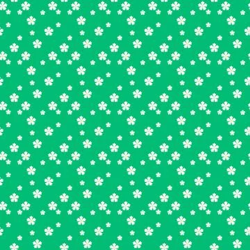 Pattern of white cherry blossom flowers on green background Stock Illustration