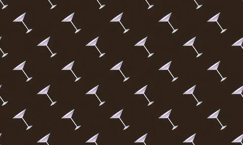 Pattern of white cocktail glasses on black background Иллюстрация