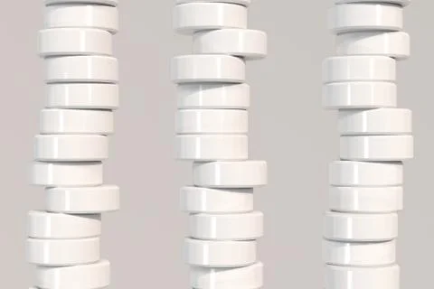 Pattern of white cylinder tablets on white background Illustrazione stock