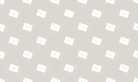 Pattern of white envelopes on light gray background Stock Illustration