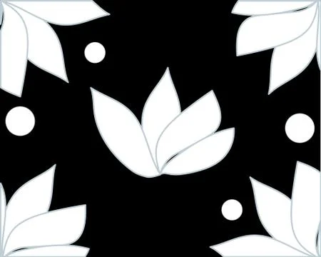 Pattern with white flowers on black background Stock Illustration