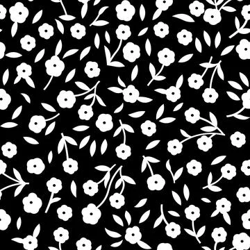 Pattern of white flowers on a black background. Stock Illustration