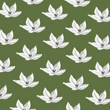 A pattern of white flowers on a green background. Natural plant green background Stock Illustration