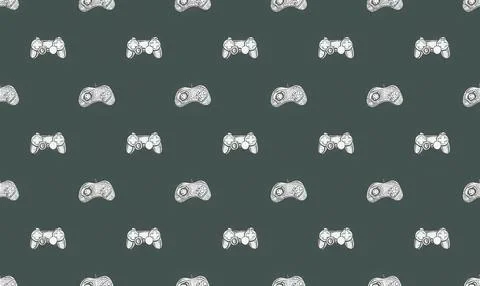 Pattern of white game controllers on dark background Stock Illustration