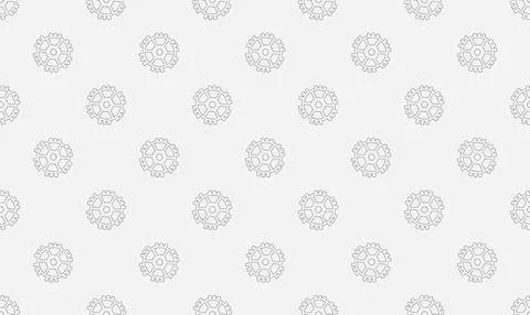 Pattern of white gear icons on light gray background Stock Illustration