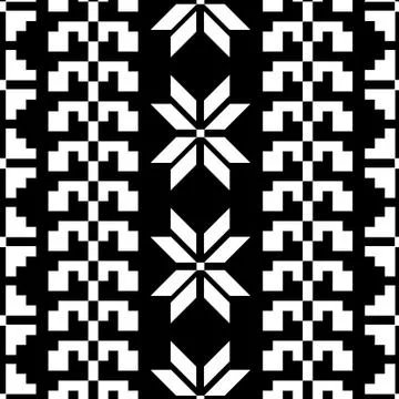 Pattern with white geometric shapes on black background Stock Illustration