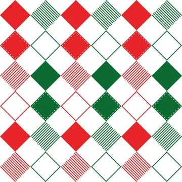 Pattern of white, green and red rhombuses. Christmas colors. Diagonal checker Stock Illustration