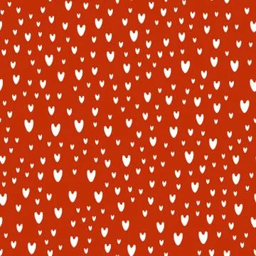 Pattern of white hearts on red background Stock Illustration