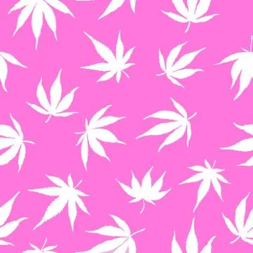 Pattern of white hemp on a pink background.hemp leaves. Marijuana pattern Stock Illustration