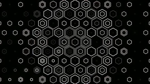 A pattern of white hexagons is arranged on a black background Stock Illustration
